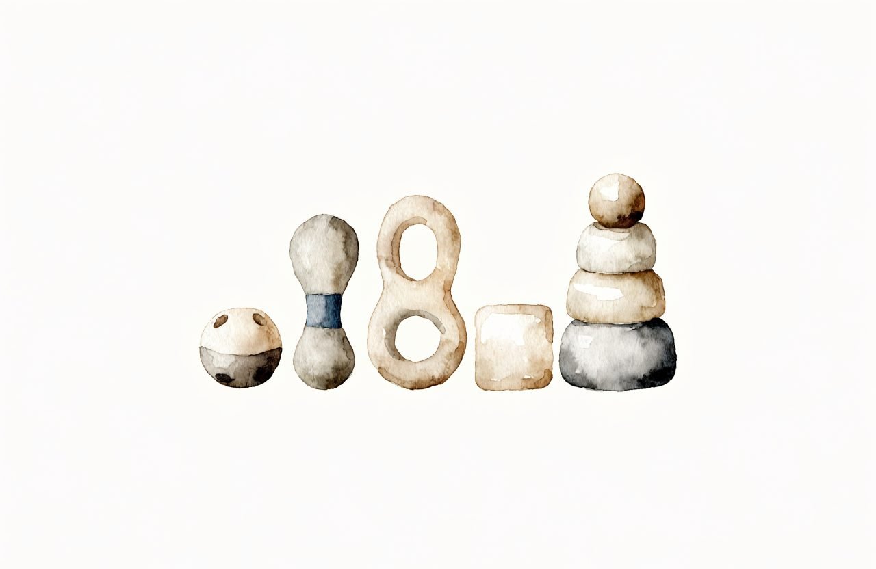 Illustration à l'aquarelle : Quel jouet Montessori choisir selon l'âge ? Le guide 0-3 ans