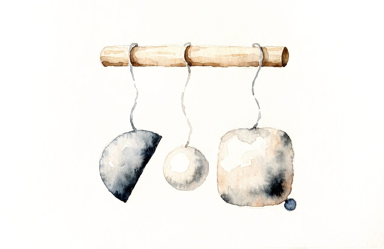 Illustration à l'aquarelle : Mobile de Munari : à quel âge, comment l'installer, que regarde bébé ?
