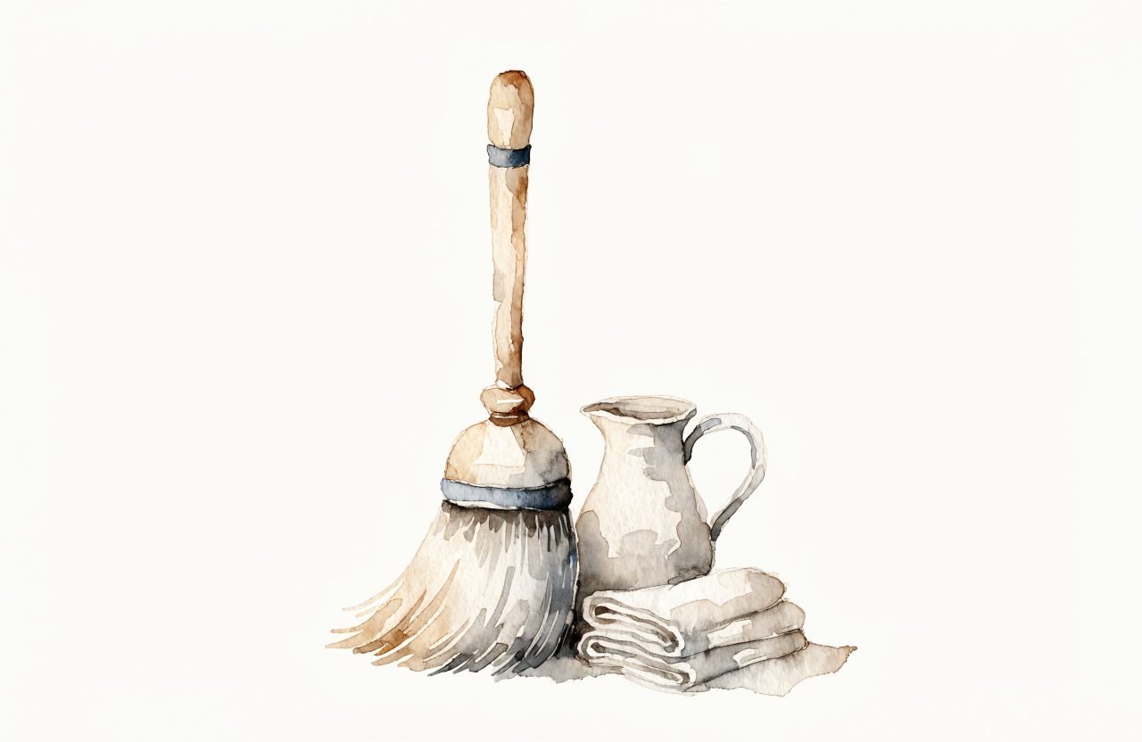 Illustration à l'aquarelle : 10 activités de vie pratique dès 18 mois (cuisine, plantes, ménage)