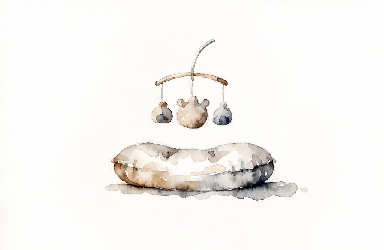 Illustration à l'aquarelle : Nido Montessori : créer l'espace d'éveil de bébé (0-12 mois)