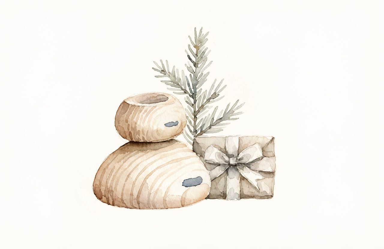 Illustration à l'aquarelle : Noël Montessori : le guide cadeaux par âge (0-6 ans)