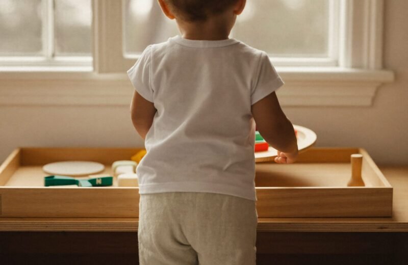 Étagère Montessori à trois niveaux, six plateaux d'activités espacés